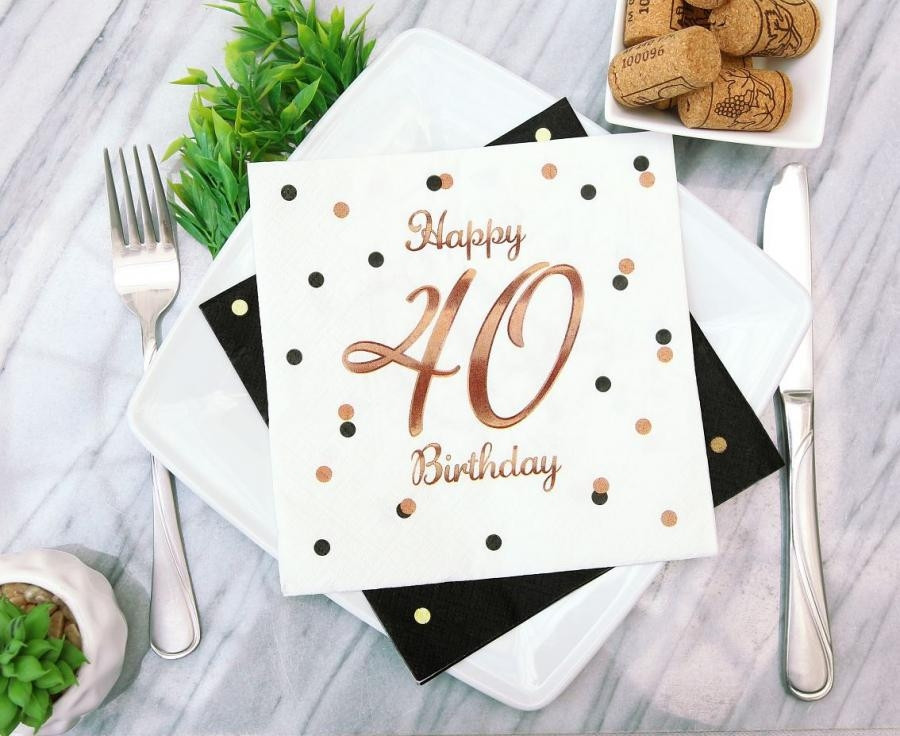 Serwetki B&C Happy 40 Birthday, białe, nadruk różowo-złoty 33x33 20szt PG-S40B GoDan